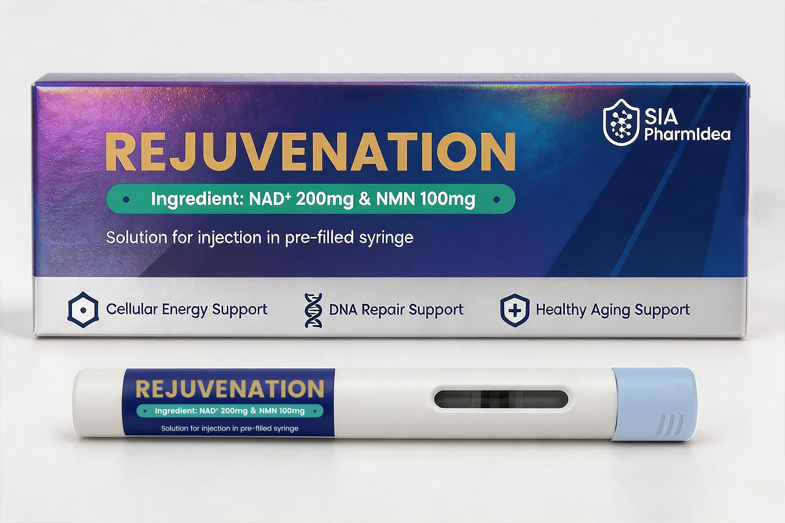 REJUVENATION purple holographic package and white pen, 200mg / 0.5mL